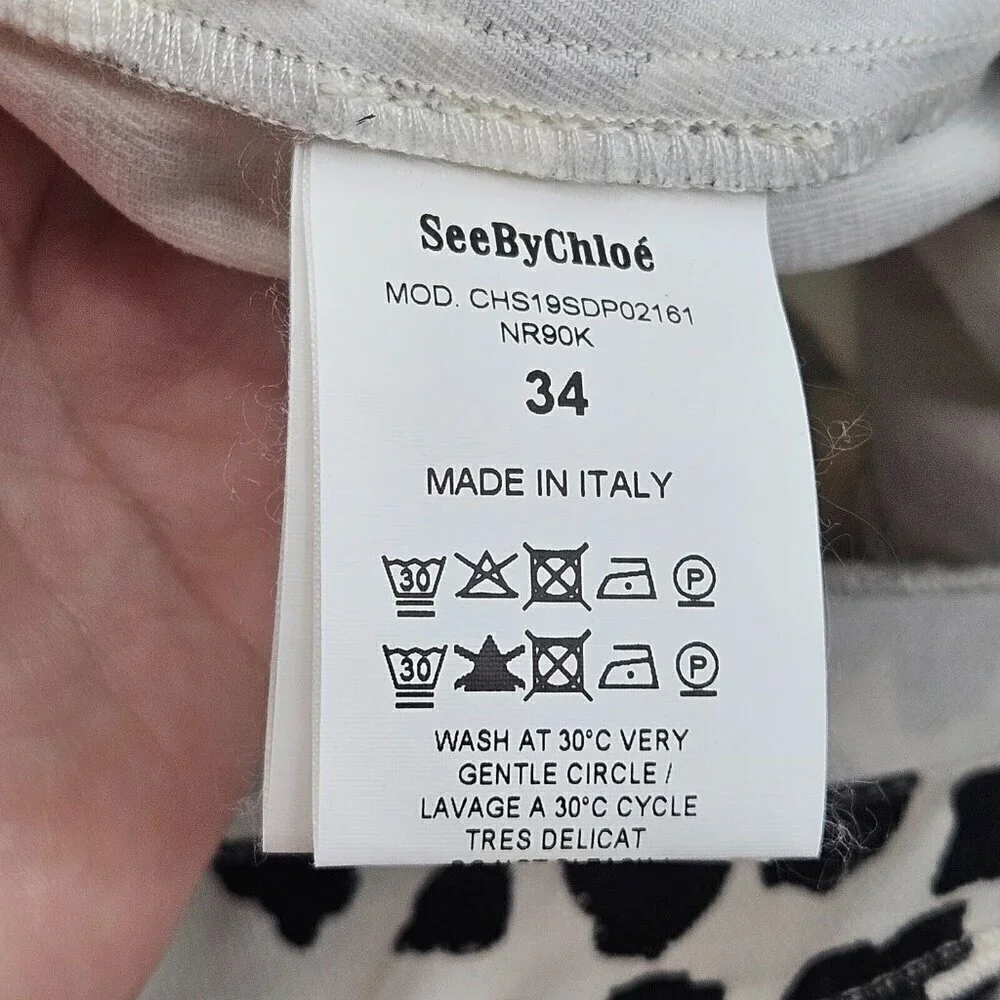 See By Chloe Leopard Print Crop Jean Black/White Women’s Size 34 U.S. 2 Mid Rise - Picture 5 of 12